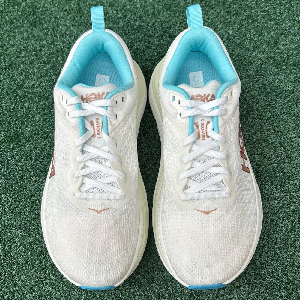 NWT Hoka Gaviota 5 Running Shoe Frost White Rose Gold Blue 7.5